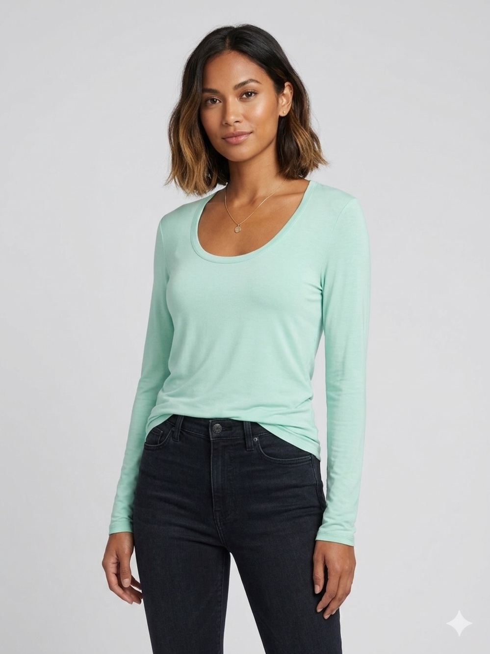 MAX & Co Mint Green Stretch Long Sleeve Casual T-Shirt Top Size Large